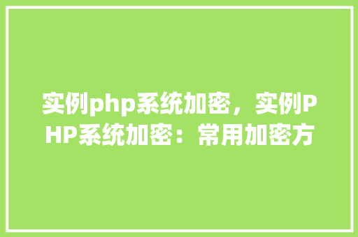 实例php系统加密，实例PHP系统加密：常用加密方法与代码示例