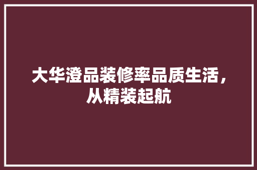 大华澄品装修率品质生活，从精装起航