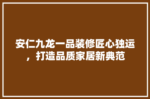 安仁九龙一品装修匠心独运，打造品质家居新典范