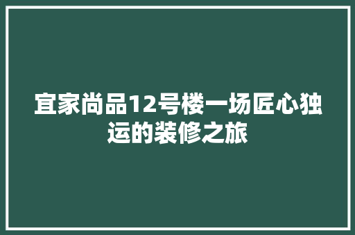 宜家尚品12号楼一场匠心独运的装修之旅