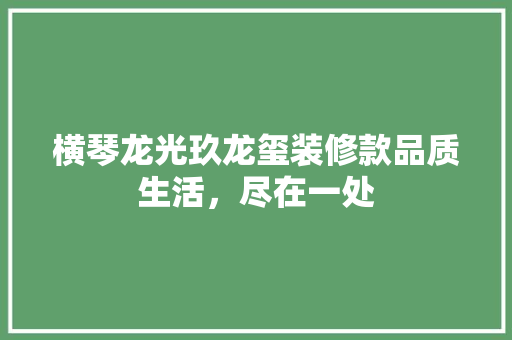 横琴龙光玖龙玺装修款品质生活，尽在一处