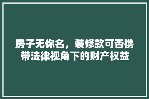 房子无你名，装修款可否携带法律视角下的财产权益