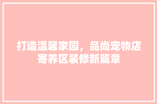 打造温馨家园，品尚宠物店寄养区装修新篇章