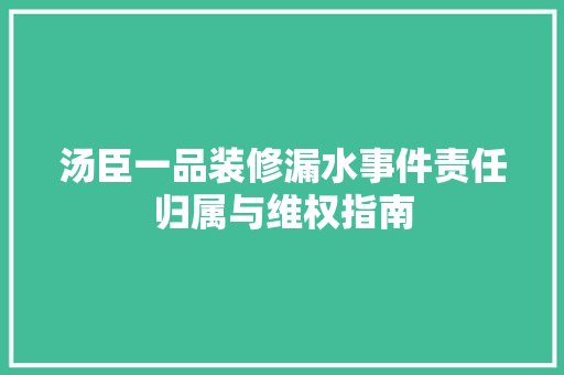 汤臣一品装修漏水事件责任归属与维权指南