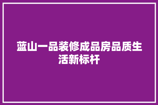 蓝山一品装修成品房品质生活新标杆