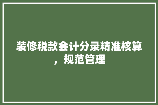 装修税款会计分录精准核算，规范管理