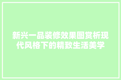 新兴一品装修效果图赏析现代风格下的精致生活美学