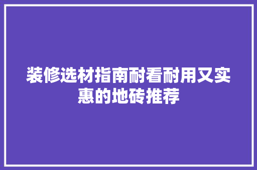 装修选材指南耐看耐用又实惠的地砖推荐