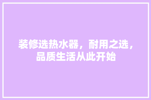 装修选热水器，耐用之选，品质生活从此开始