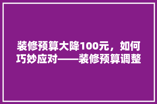 装修预算大降100元，如何巧妙应对——装修预算调整步骤