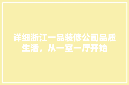 详细浙江一品装修公司品质生活，从一室一厅开始