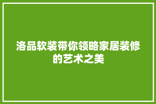 洛品软装带你领略家居装修的艺术之美