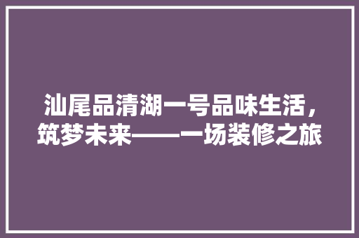汕尾品清湖一号品味生活，筑梦未来——一场装修之旅的详细解读