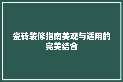 瓷砖装修指南美观与适用的完美结合