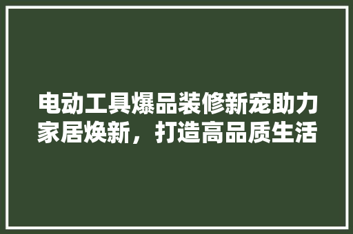 电动工具爆品装修新宠助力家居焕新，打造高品质生活