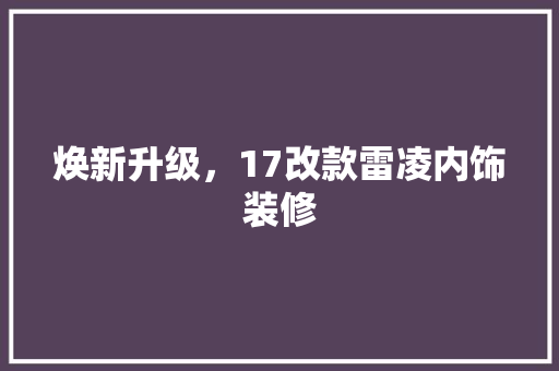 焕新升级，17改款雷凌内饰装修