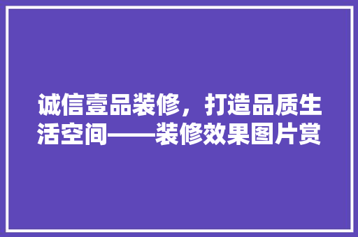 诚信壹品装修，打造品质生活空间——装修效果图片赏析