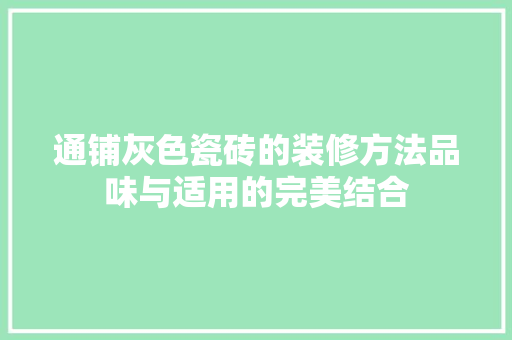 通铺灰色瓷砖的装修方法品味与适用的完美结合