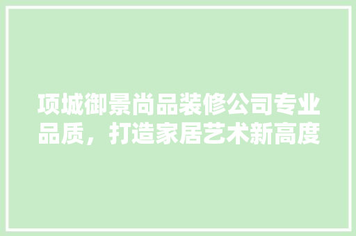 项城御景尚品装修公司专业品质，打造家居艺术新高度