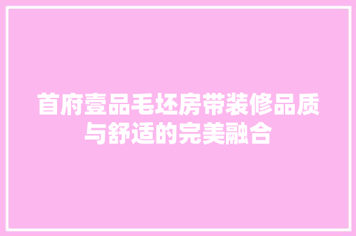 首府壹品毛坯房带装修品质与舒适的完美融合