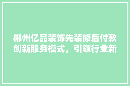 郴州亿品装饰先装修后付款创新服务模式，引领行业新风尚
