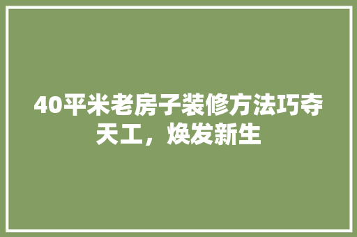 40平米老房子装修方法巧夺天工，焕发新生