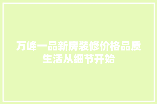 万峰一品新房装修价格品质生活从细节开始