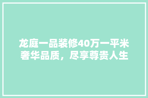 龙庭一品装修40万一平米奢华品质，尽享尊贵人生