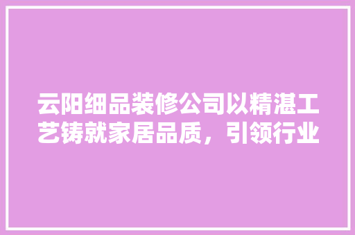 云阳细品装修公司以精湛工艺铸就家居品质，引领行业新风尚