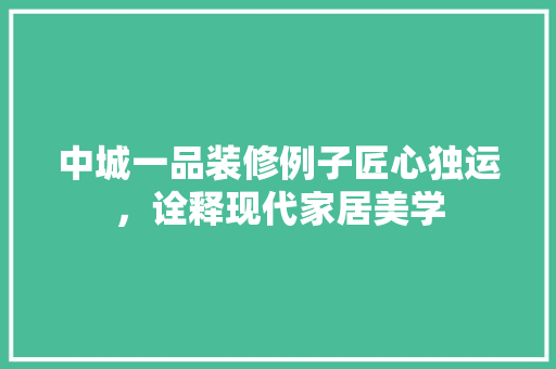 中城一品装修例子匠心独运，诠释现代家居美学