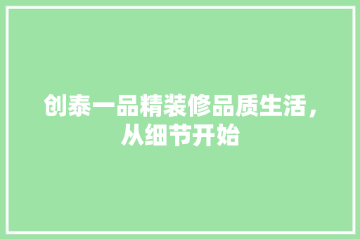 创泰一品精装修品质生活，从细节开始