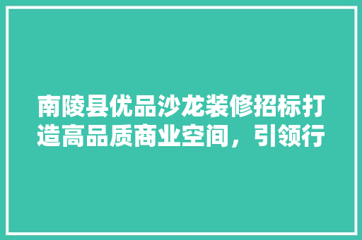 南陵县优品沙龙装修招标打造高品质商业空间，引领行业发展新潮流