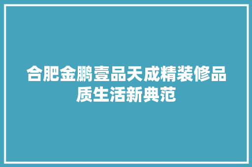 合肥金鹏壹品天成精装修品质生活新典范