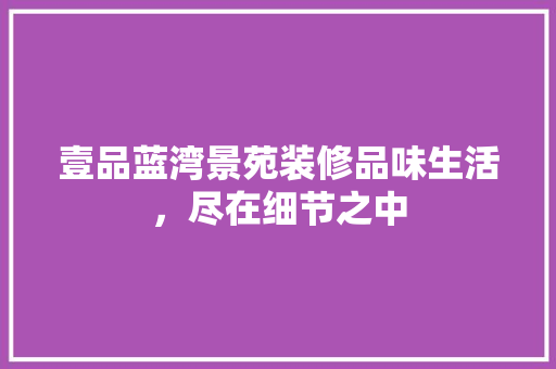 壹品蓝湾景苑装修品味生活，尽在细节之中