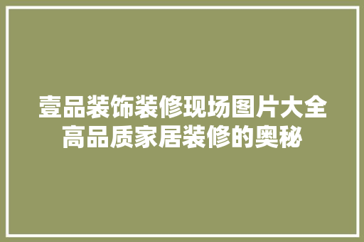 壹品装饰装修现场图片大全高品质家居装修的奥秘