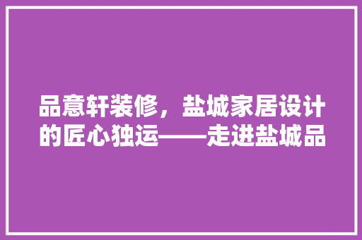 品意轩装修，盐城家居设计的匠心独运——走进盐城品意轩装修公司