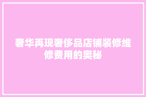 奢华再现奢侈品店铺装修维修费用的奥秘