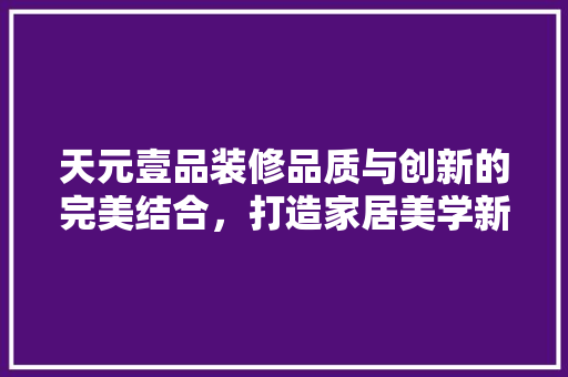 天元壹品装修品质与创新的完美结合，打造家居美学新标杆