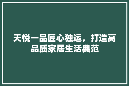 天悦一品匠心独运，打造高品质家居生活典范