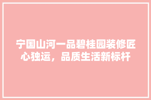 宁国山河一品碧桂园装修匠心独运，品质生活新标杆