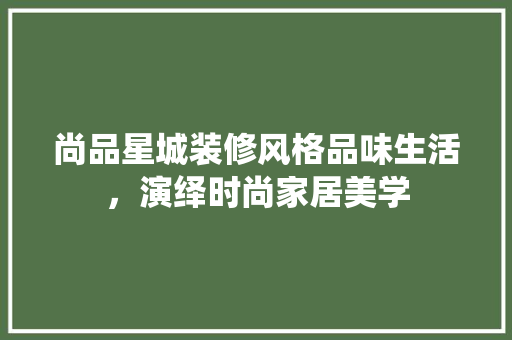 尚品星城装修风格品味生活，演绎时尚家居美学