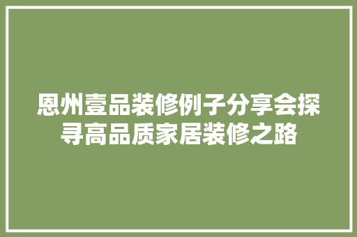 恩州壹品装修例子分享会探寻高品质家居装修之路