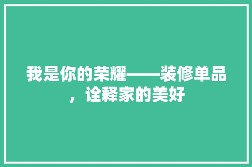 我是你的荣耀——装修单品，诠释家的美好