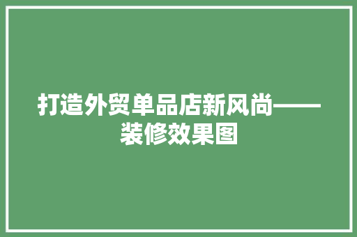 打造外贸单品店新风尚——装修效果图