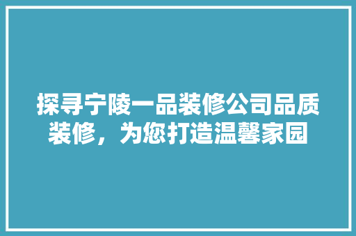 探寻宁陵一品装修公司品质装修，为您打造温馨家园
