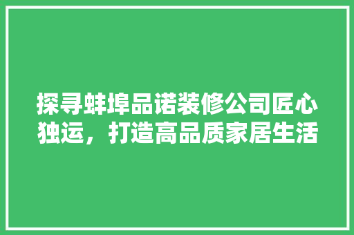探寻蚌埠品诺装修公司匠心独运，打造高品质家居生活