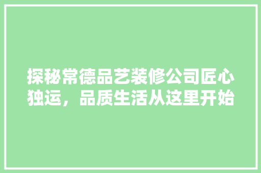 探秘常德品艺装修公司匠心独运，品质生活从这里开始