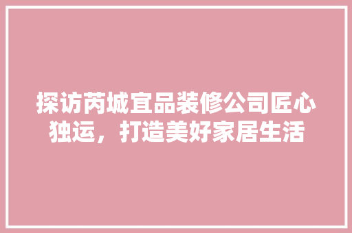 探访芮城宜品装修公司匠心独运，打造美好家居生活