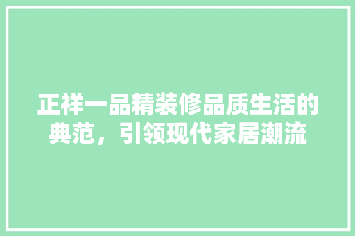正祥一品精装修品质生活的典范，引领现代家居潮流