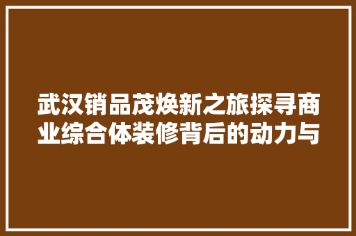 武汉销品茂焕新之旅探寻商业综合体装修背后的动力与价值